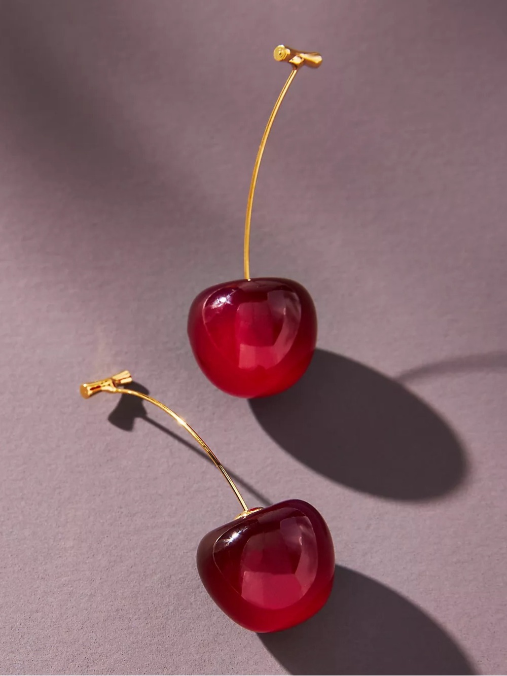 Anthropologie Gold Stem Cherry Drop Earrings - Red